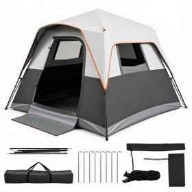 Gray Light-Blocking Outdoor Cabin Tent, Large 9x9ft Interior Windproof Rainfly Tent with Carry Bag Ground Stakes Ropes for Family Group Camping