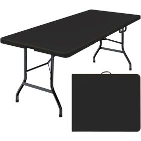 6 Foot Folding Table,Fold in Half Plastic Table,Indoor Outdoor Picnic Party Dining Camp Tables,Black