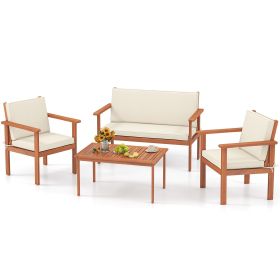 4 Pieces Patio Furniture Set Acacia Wood Porch Chairs with Table