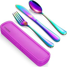 Travel Utensils with Case, 4-Piece Stainless Steel Portable Cutlery Set, Reinforced Case with Buckle Design, Lunch Box for Camping Work School