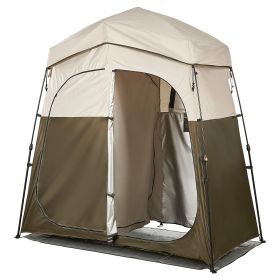 Camping Shower Tent, 2-Room Foldable Portable Privacy Tent Changing Room with Ground Stakes, Ropes, and Carry Bag