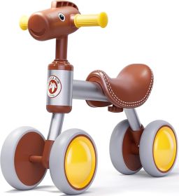 Baby Balance Bike for 1-2 Year Old Boy Girl, Balance Bike for 12-24 Months 4 Wheels Toddler Balance Bike, Baby Bike 1+ Years Toy First Birthday G (Color: Brown)