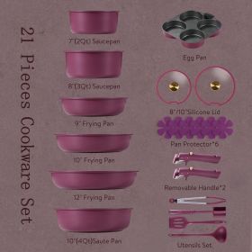 21pcs Pots and Pans Set, Nonstick Cookware Set Detachable Handle, Induction Kitchen Cookware Sets Non Stick with Removable Handle, RV Cookware Se (Color: Gold Ultra Violet)